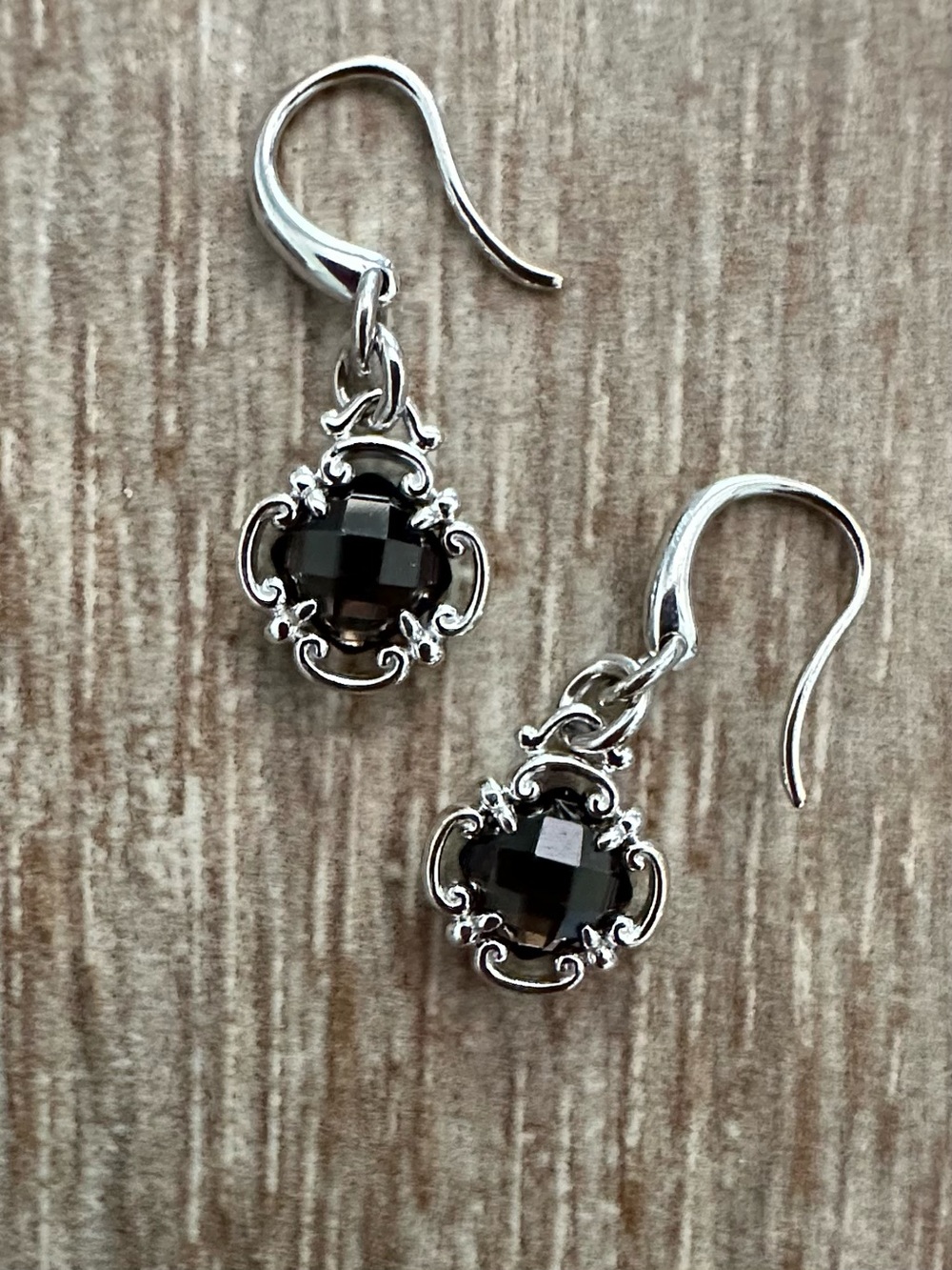 Sterling Silver Smoky Quartz Drop Earrings - Elegant Black-Brown Gem